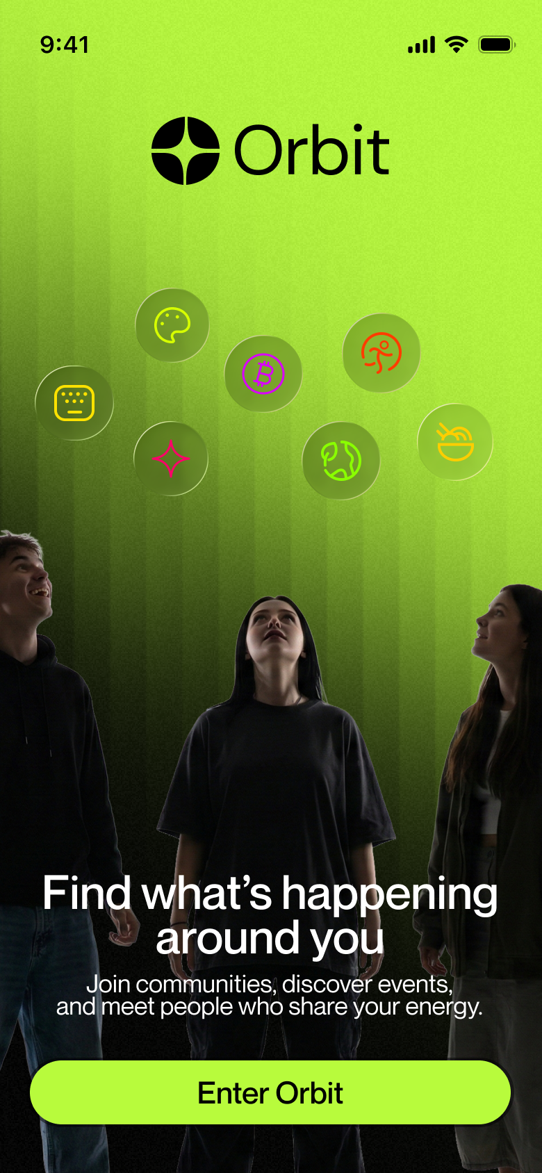 Final Orbit welcome and onboarding interface.