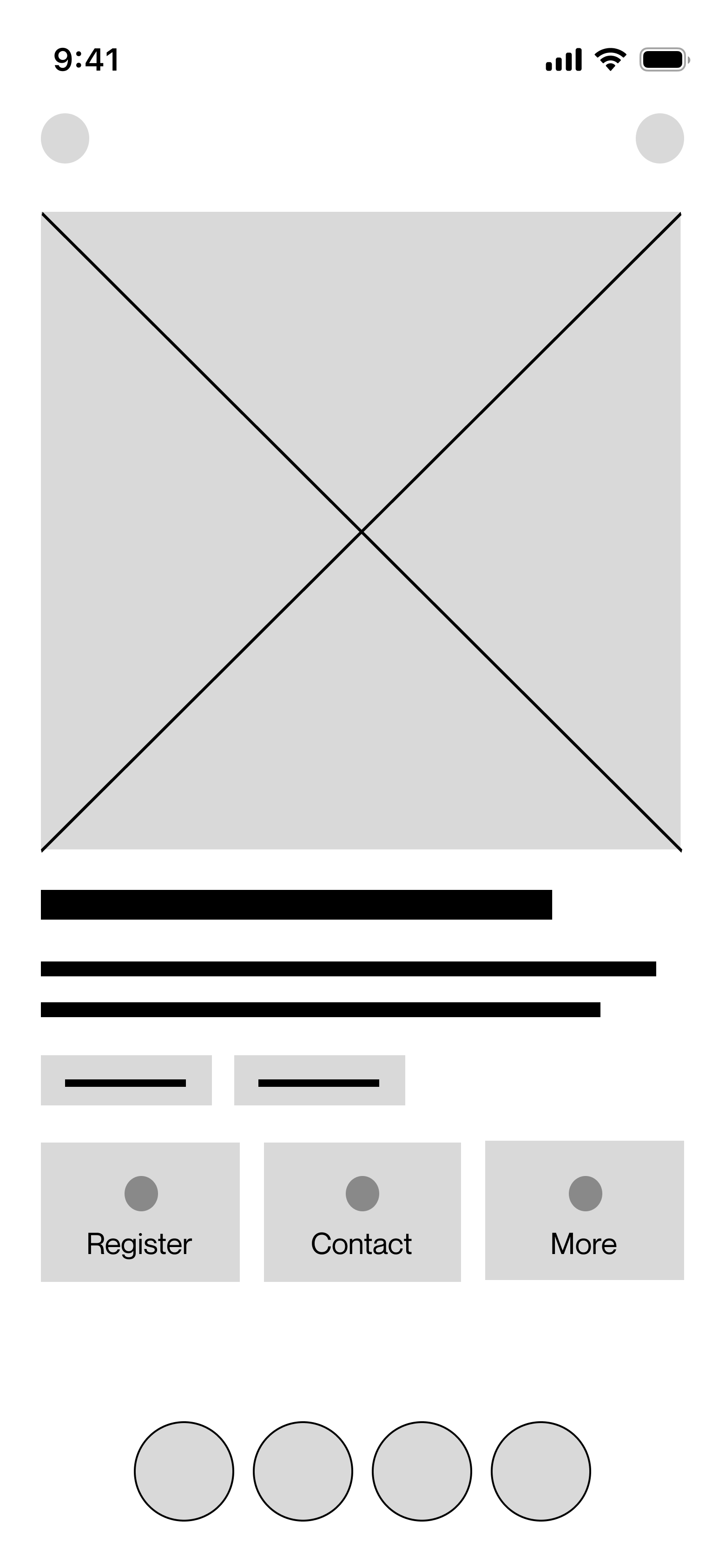 Low-fidelity Orbit event details screen wireframe.