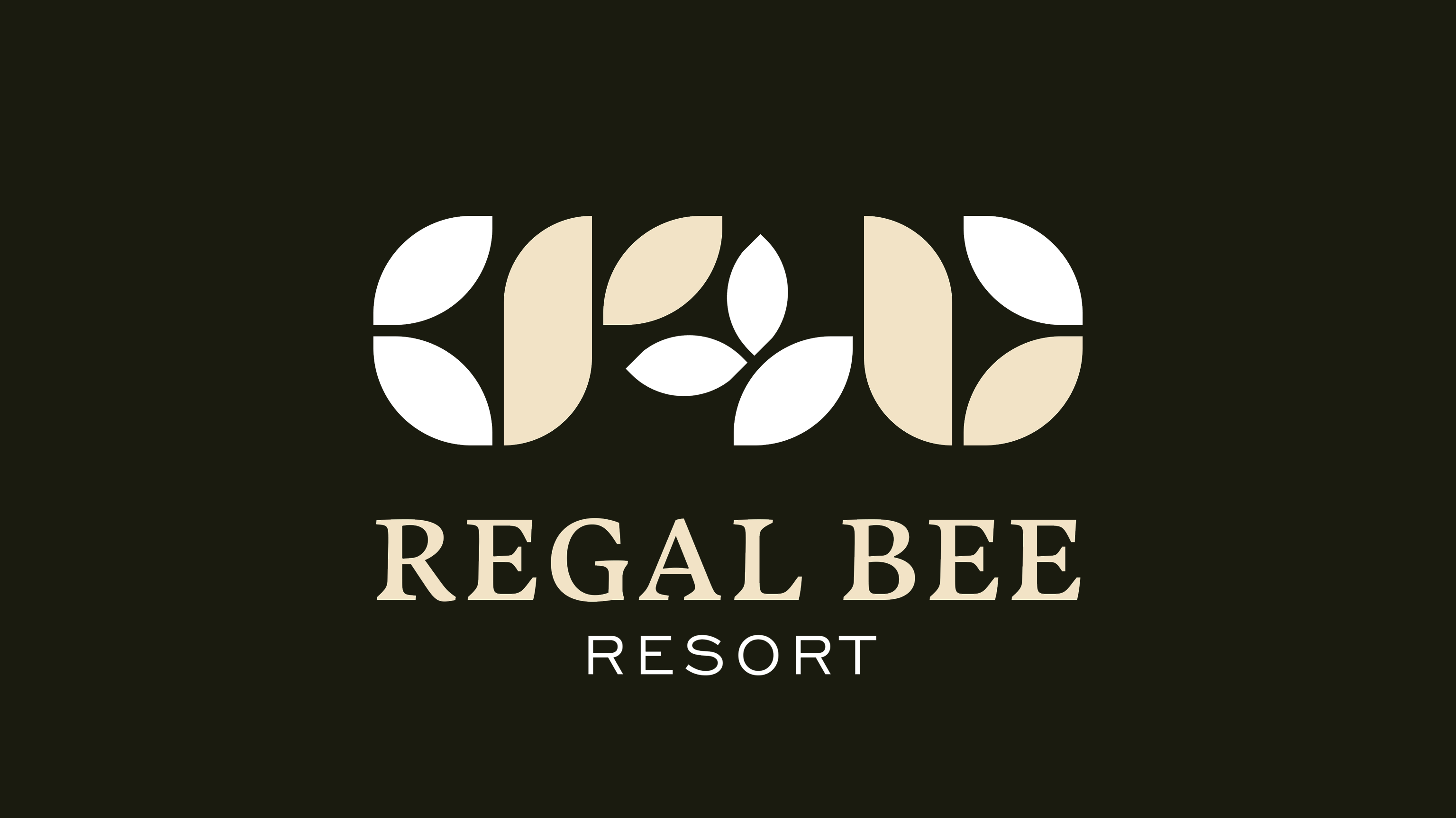 Regal Bee Resort logo in cream and white on a dark green background